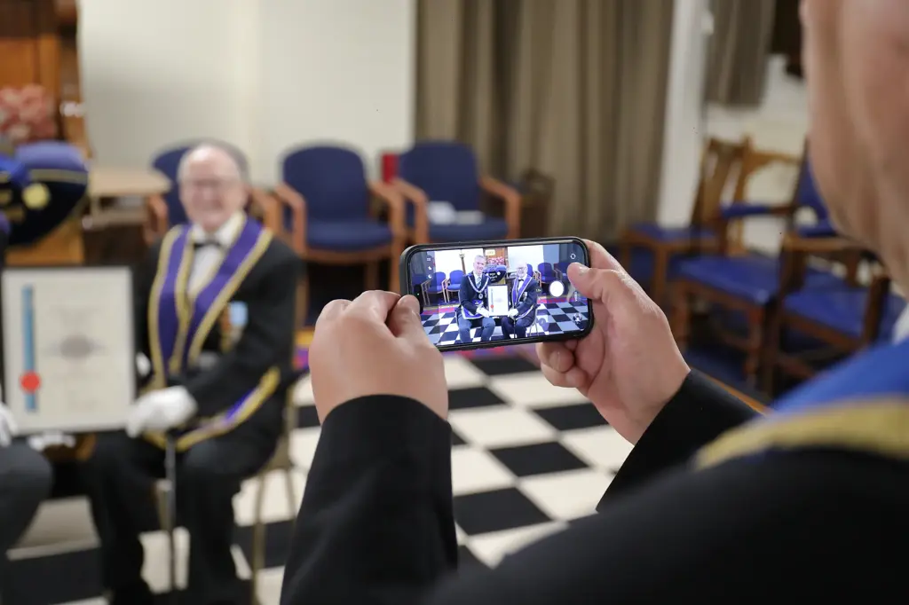 The recent meeting of the Lodge of Integrity was unusual to say the least. It took place on a Saturday morning – Easter meant that the meeting had to be rescheduled – and one of the brethren was in for a treat. The assembled throng were there to support WBro Brian Hardwick as it was almost exactly 50 years since his initiation into Freemasonry. The lodge was honoured to welcome WBro Matt Perkins, our newest AsstProvGM, on his first visit to Integrity and, indeed, the first time that he’d presented a 50yr certificate.