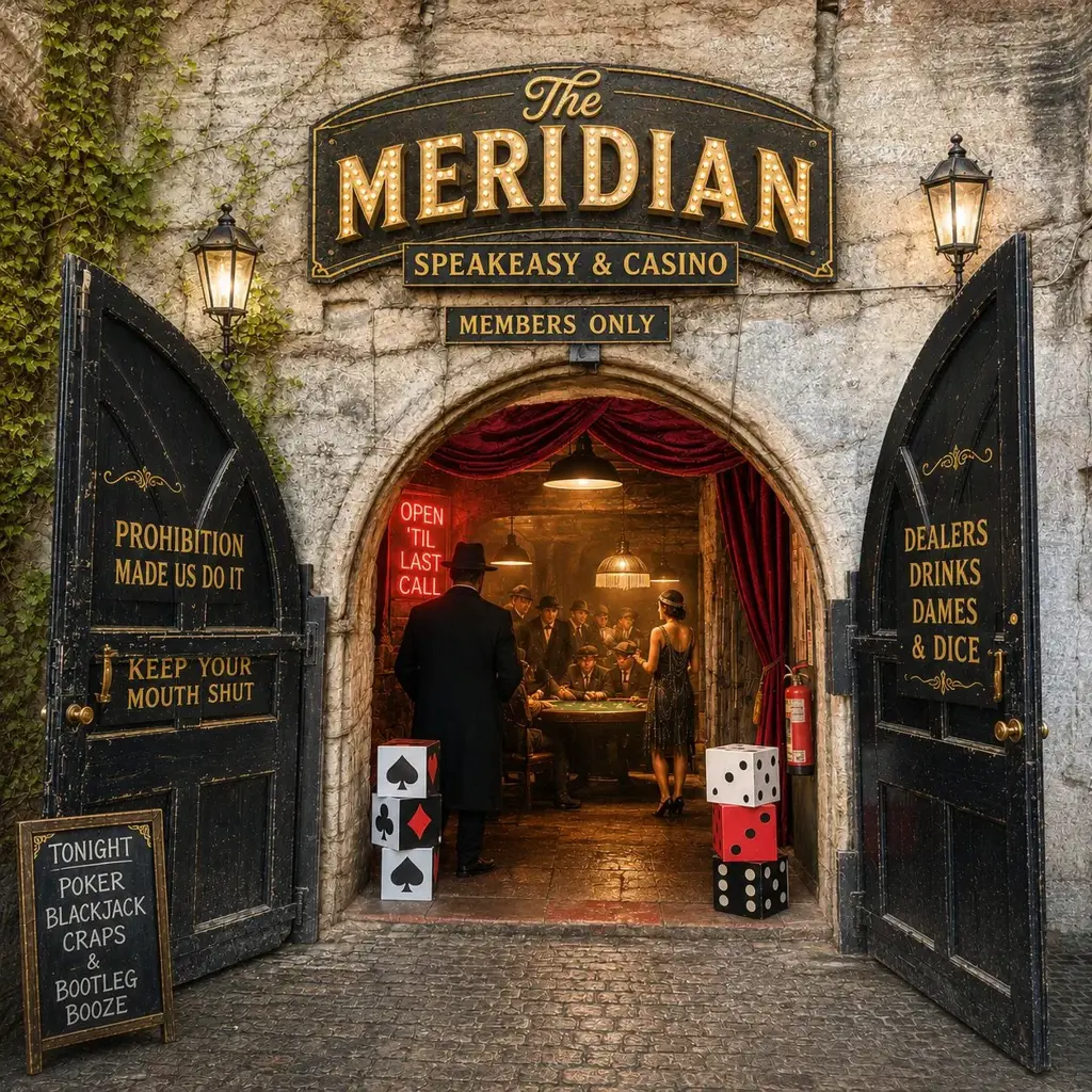 In June Meridian lodge continued its theme of exceptional festive boards with Casino in the Caves. The coach house was cleared out by hard working brethren (thank you John York and David Leask) ready for roulette and blackjack.