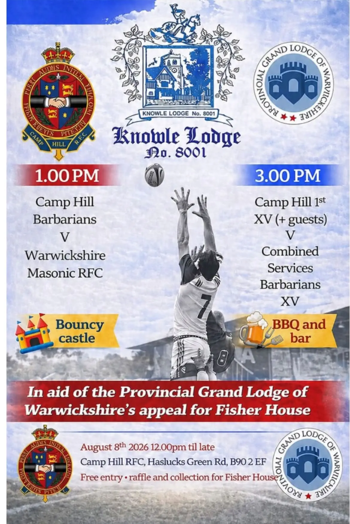 Fisher House Charity Rugby Day – Saturday 8th August at Camp Hill RFC